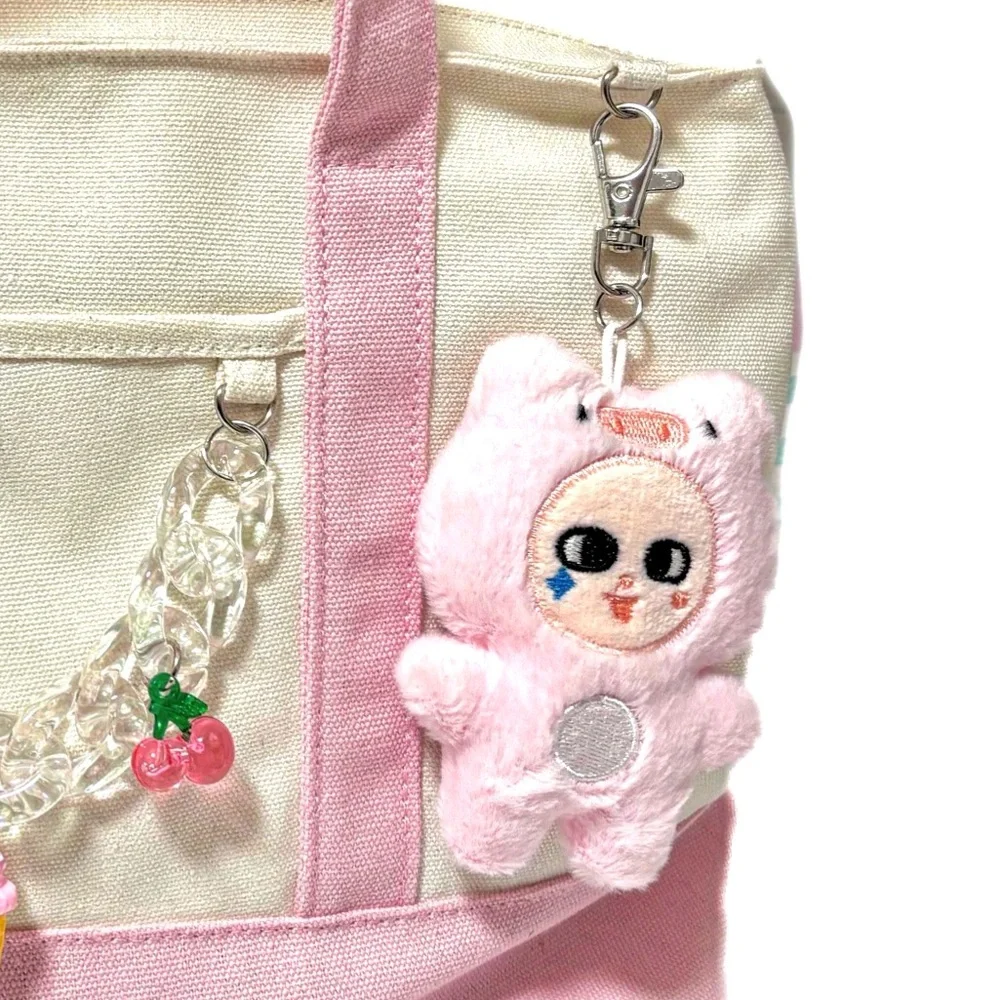 NEW - Adorable Pink & Cream Kawaii Tote Bag Removable Charms Canvas Tote Bag - Picture 6 of 6